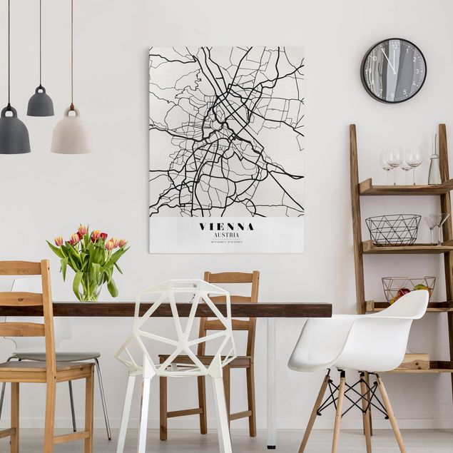 Canvastavlor svart och vitt Vienna City Map - Classic