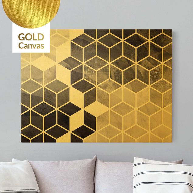 Canvastavlor mönster Golden Geometry - Black And White