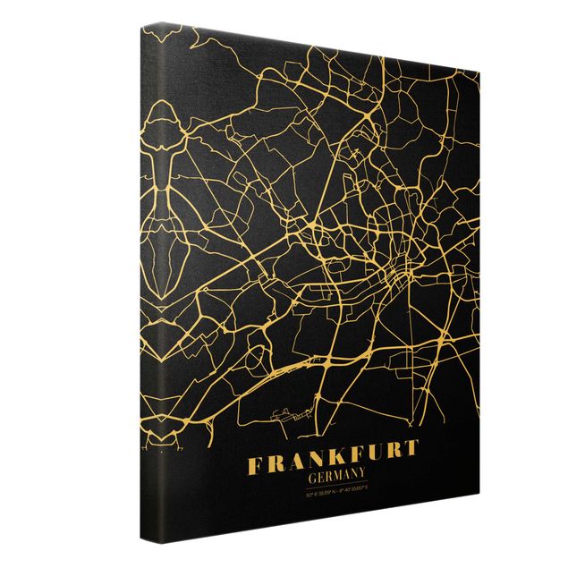 Canvastavlor Frankfurt City City Map - Classic Black