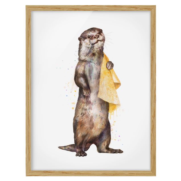 Tavlor modernt Illustration Otter With Towel Painting White