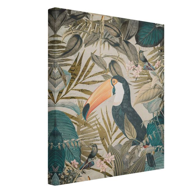 Canvastavlor blommor  Vintage Collage - Toucan In The Jungle