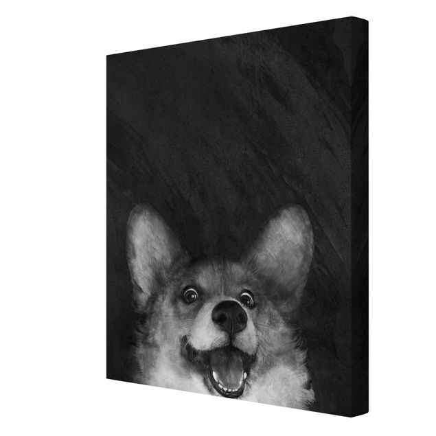 Canvastavlor konstutskrifter Illustration Dog Corgi Paintig Black And White