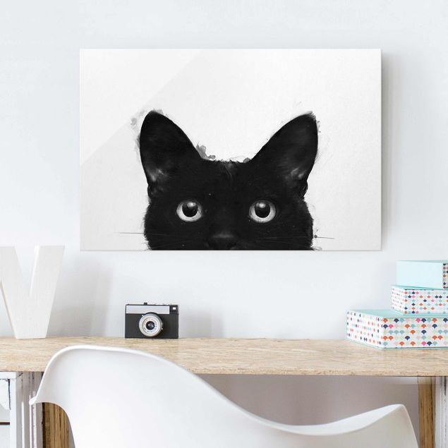 Tavlor Laura Graves Art Illustration Black Cat On White Painting