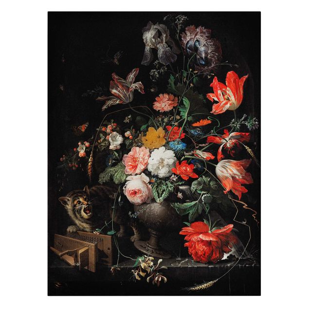 Canvastavlor blommor  Abraham Mignon - The Overturned Bouquet