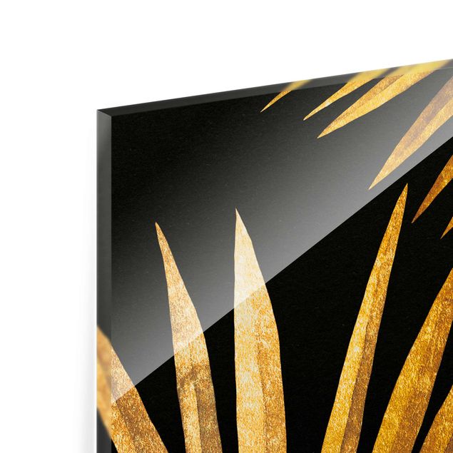 Magnettafel Glas Gold - Palm Leaf On Black