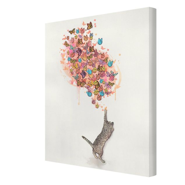 Tavlor fjärilar Illustration Cat With Colourful Butterflies Painting