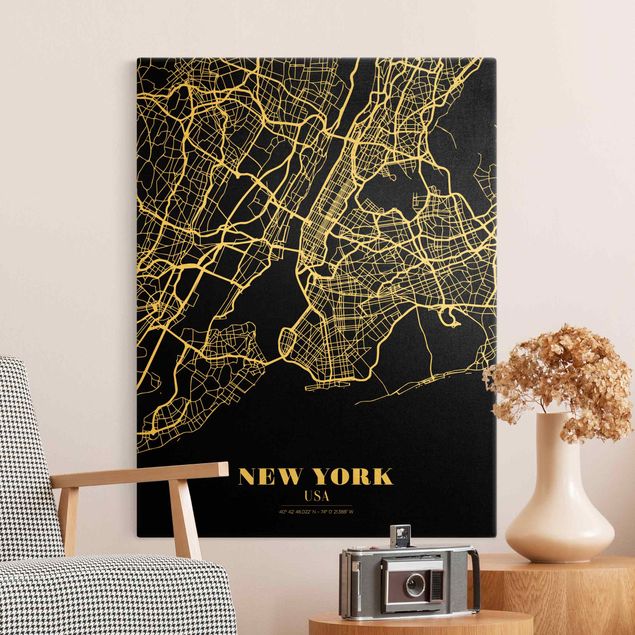 Canvastavlor Arkitektur och Skyline New York City Map - Classic Black