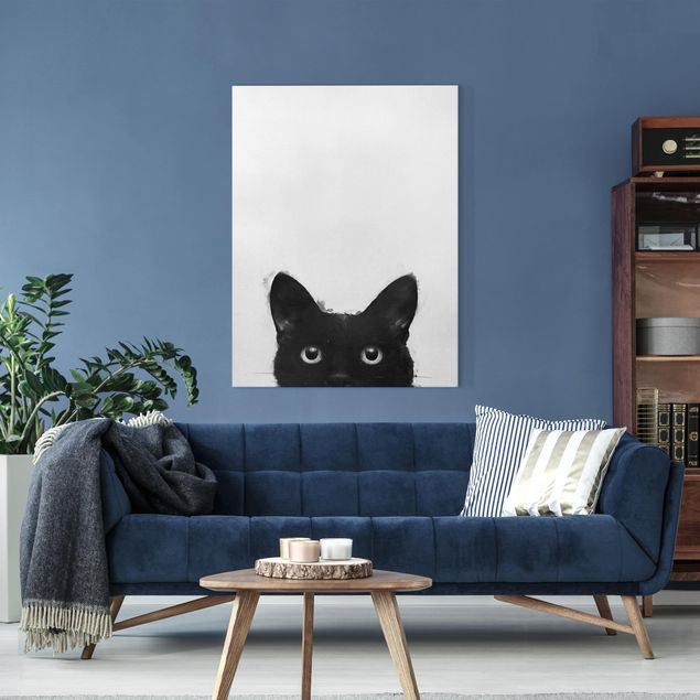 Kök dekoration Illustration Black Cat On White Painting
