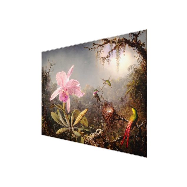 Glastavlor blommor  Martin Johnson Heade - Orchid And Three Hummingbirds
