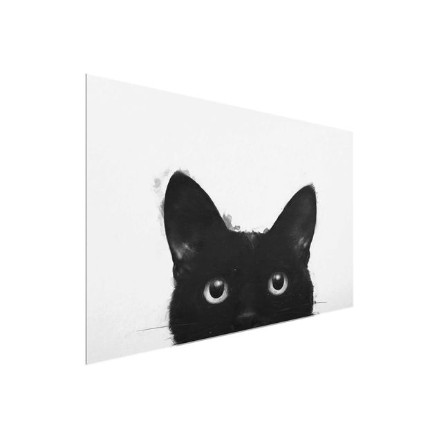 Glastavlor svart och vitt Illustration Black Cat On White Painting
