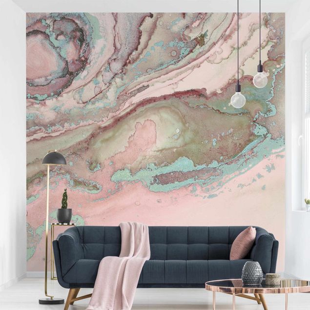 Fototapeter marmor utseende Colour Experiments Marble Light Pink And Turquoise