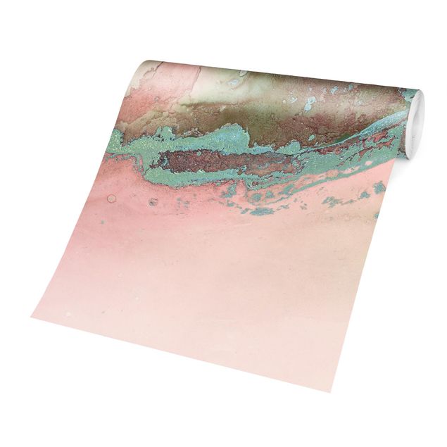 Tapeter industriell Colour Experiments Marble Light Pink And Turquoise