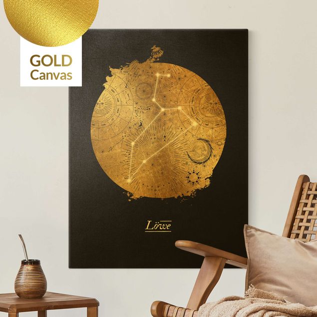 Tavlor lejon Zodiac Sign Leo Gray Gold