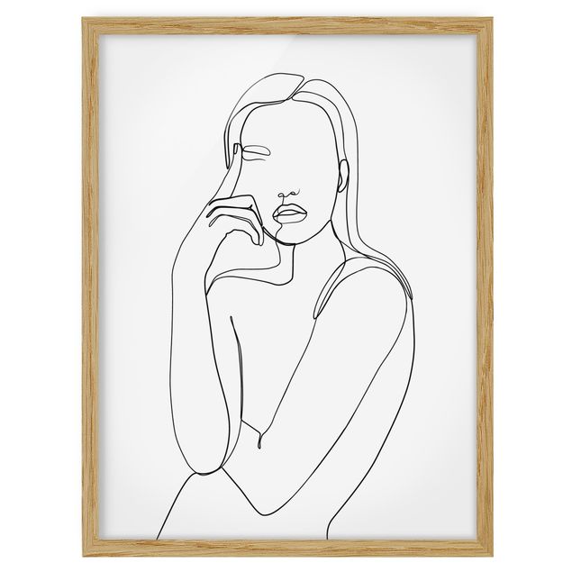 Tavlor med ram svart och vitt Line Art Pensive Woman Black And White