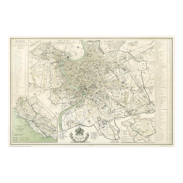 Glastavlor världskartor Vintage Map Rome Antique