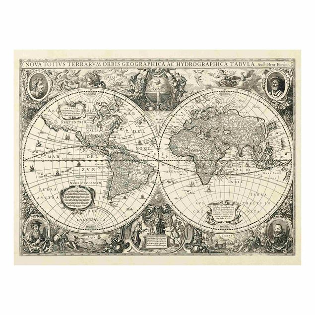 Glastavlor världskartor Vintage World Map Antique Illustration