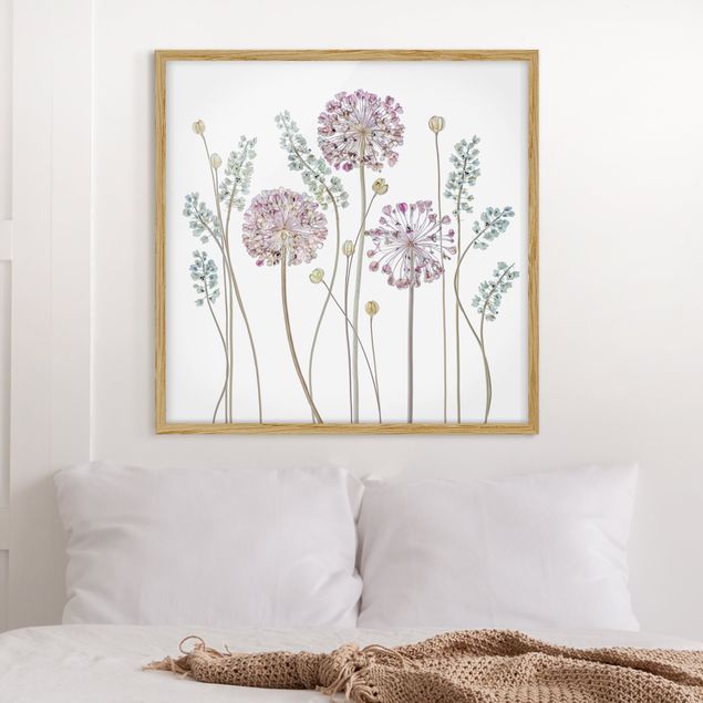 Tavlor med ram blommor  Allium Illustration