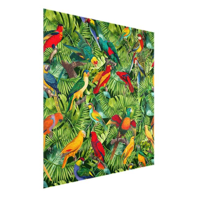 Tavlor blommor Colourful Collage - Parrots In The Jungle