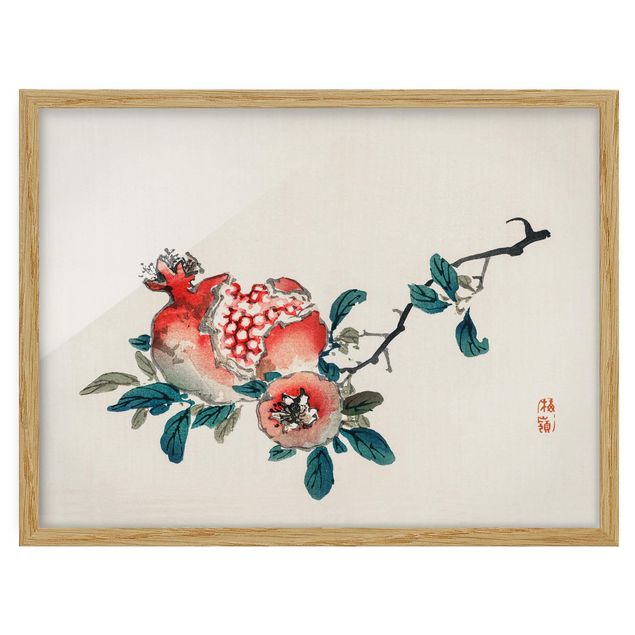 Tavlor blommor Asian Vintage Drawing Pomegranate