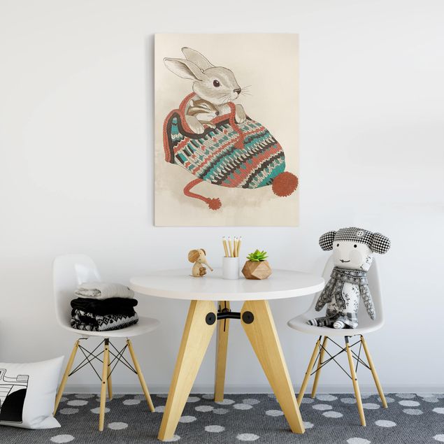 Canvastavlor konstutskrifter Illustration Cuddly Santander Rabbit In Hat