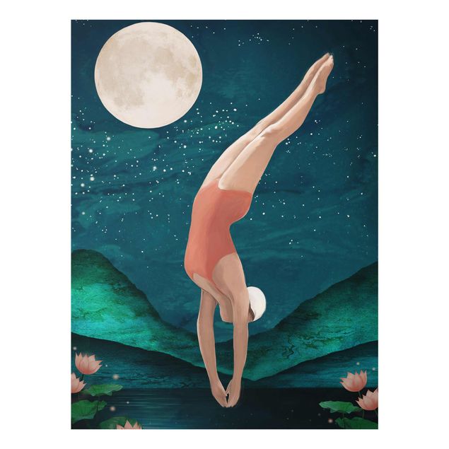 Tavlor sport Illustration Bather Woman Moon Painting