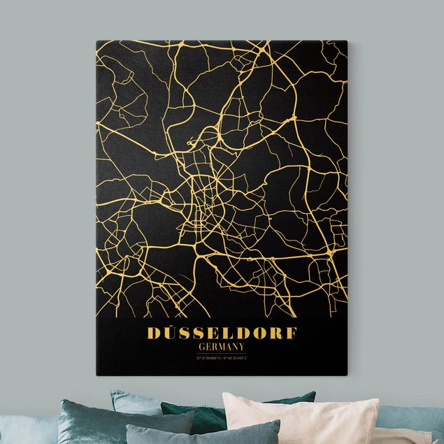 Tavlor världskartor Dusseldorf City Map - Classic Black