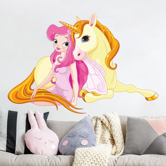 Autocolantes de parede unicórnios Fairy with her unicorn