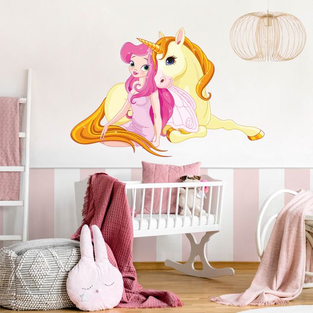 adesivos de parede Fairy with her unicorn