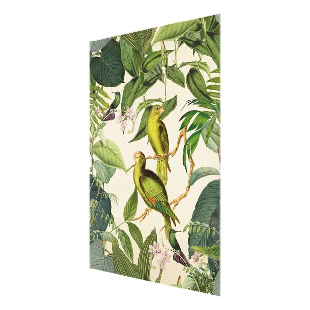 Tavlor grön Vintage Collage - Parrots In The Jungle
