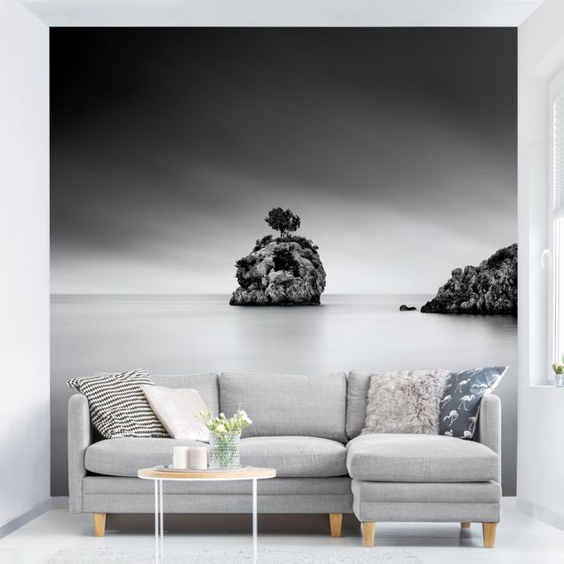 Kök dekoration Rocky Island In The Sea Black And White