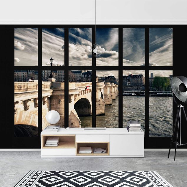 Fototapeter 3D Window Bridge Paris