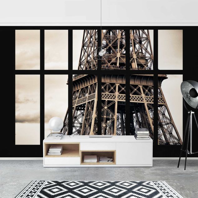 Fototapeter 3D Window Eiffel Tower Paris