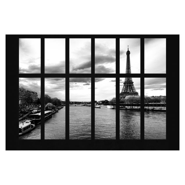 Tapeter Window Eiffel Tower Seine Paris