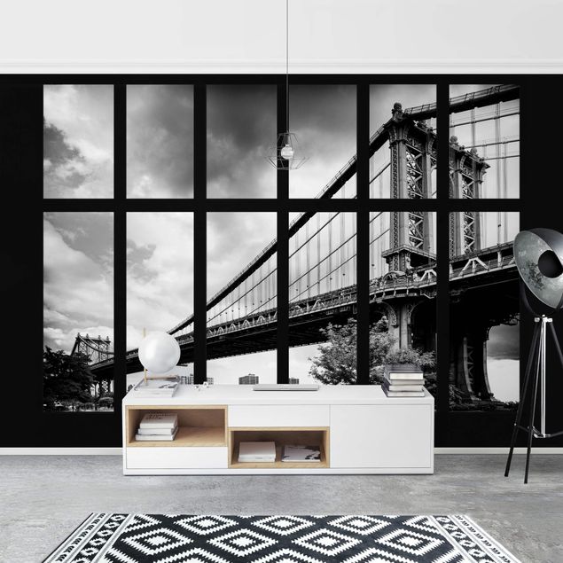 Fototapeter 3D Window Manhattan Bridge NY