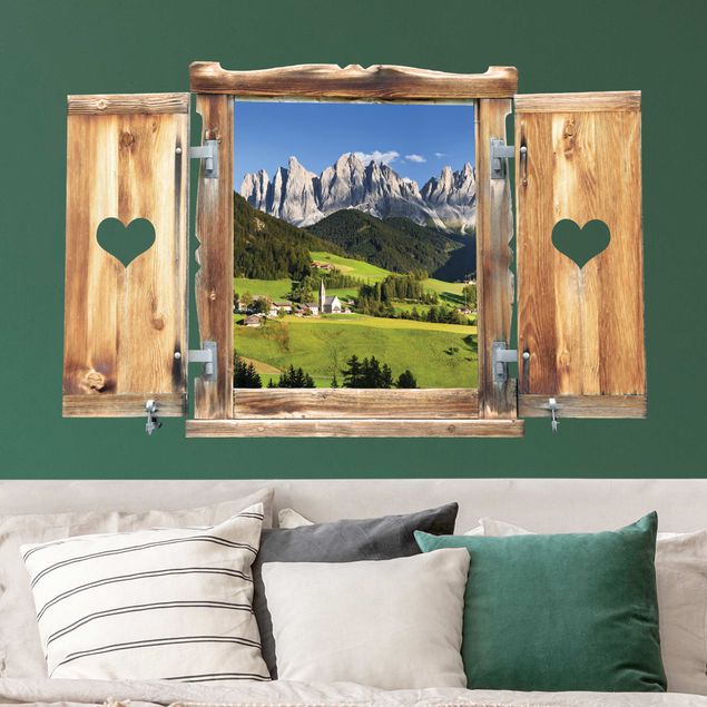 Autocolantes de parede 3D Window with heart Geislerspitzen in South Tyrol