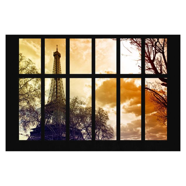 Tapeter modernt Window Sunrise Paris Eiffel Tower