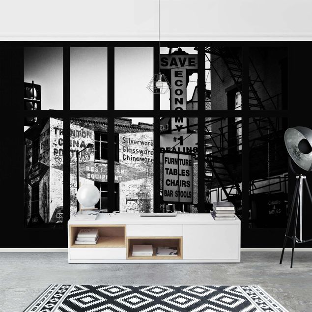 Fototapeter arkitektur och skyline Window View American Building Facade In Black And White