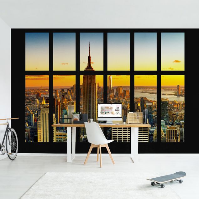 Fototapeter New York Window View Manhattan Skyline Sunset