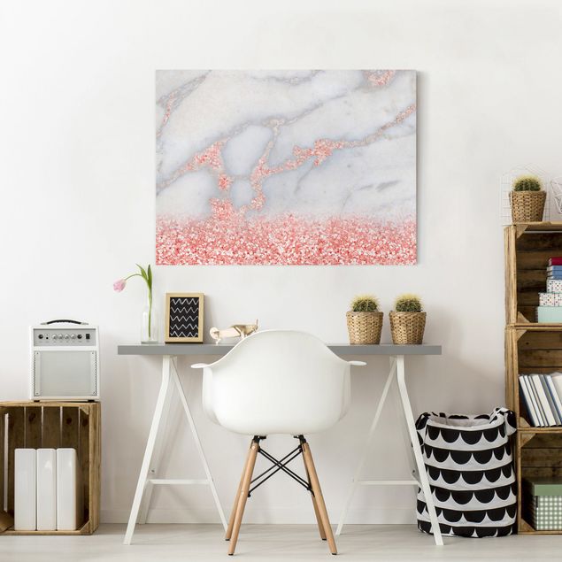 Canvastavlor sten utseende Marble Look With Pink Confetti