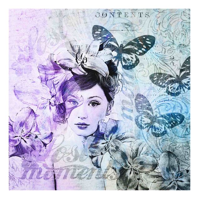 Tavlor porträtt Shabby Chic Collage - Portrait With Butterflies