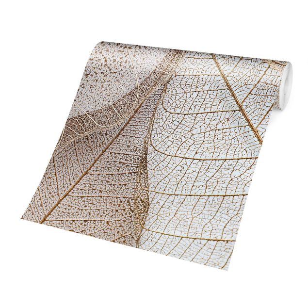 Fototapeter beige Delicate Leaf Structure In Gold