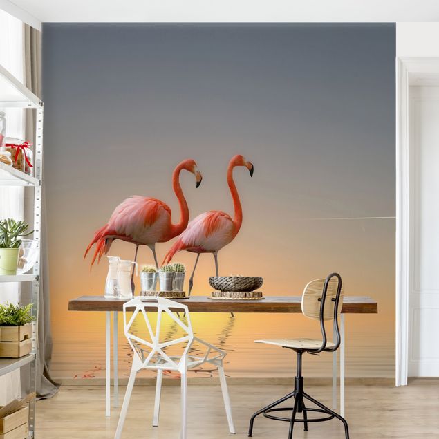 Fototapeter fåglar Flamingo Love