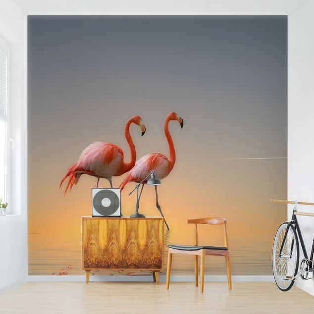 Fototapeter solnedgångar Flamingo Love