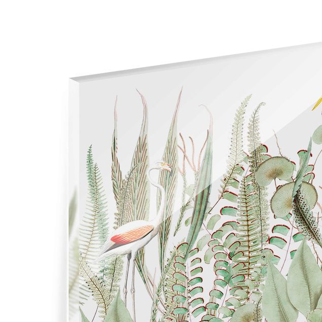 Glas Magnettavla Flamingo And Stork With Plants