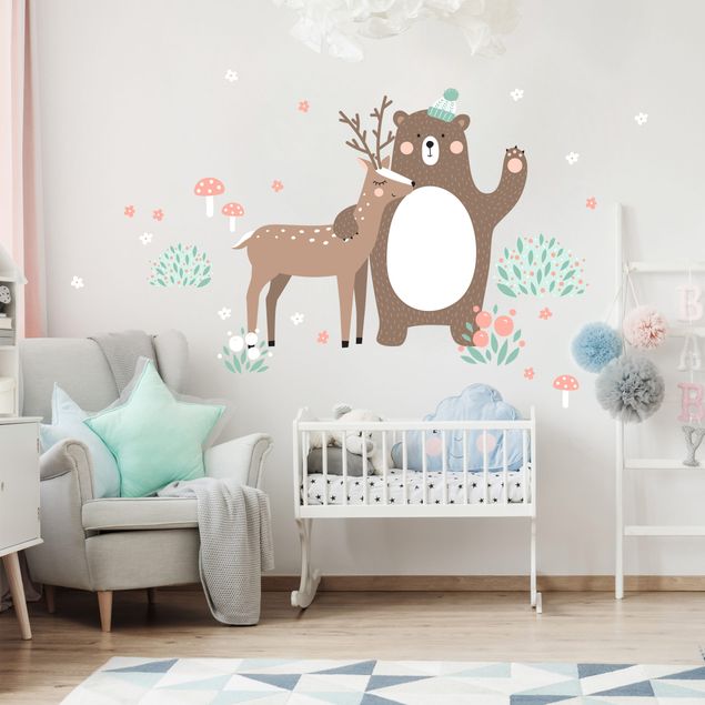 Wallstickers djur Forest Friends with Bear and deer