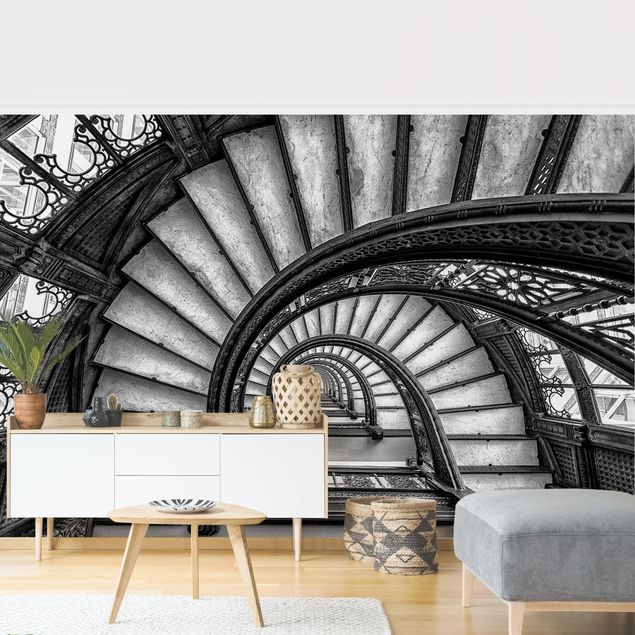 Fototapeter svart och vitt Chicago Staircase