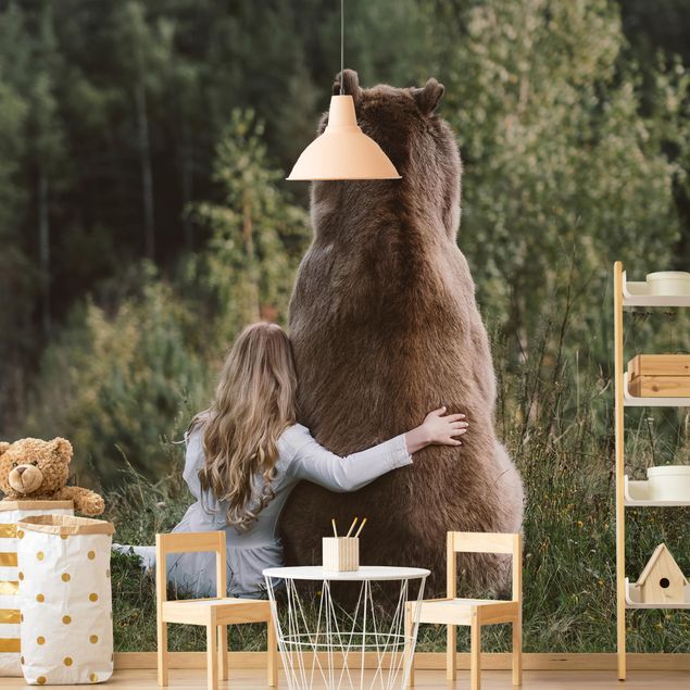 Fototapeter djur Girl With Brown Bear