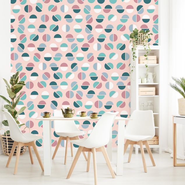Tapeter modernt Geometrical Pattern Semicircle In Pastell Colours