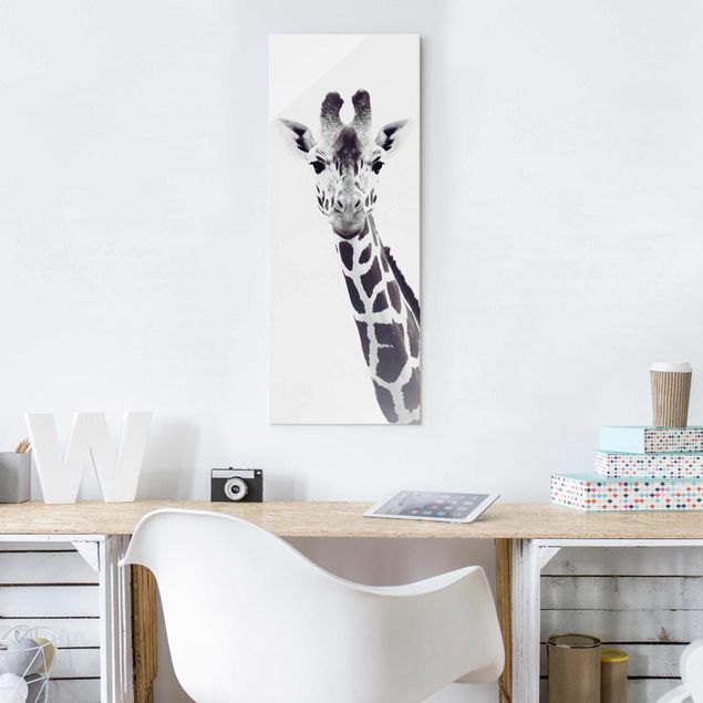 Glastavlor svart och vitt Giraffe Portrait In Black And White