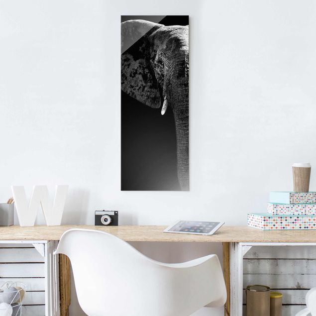 Glastavlor svart och vitt African Elephant black & white